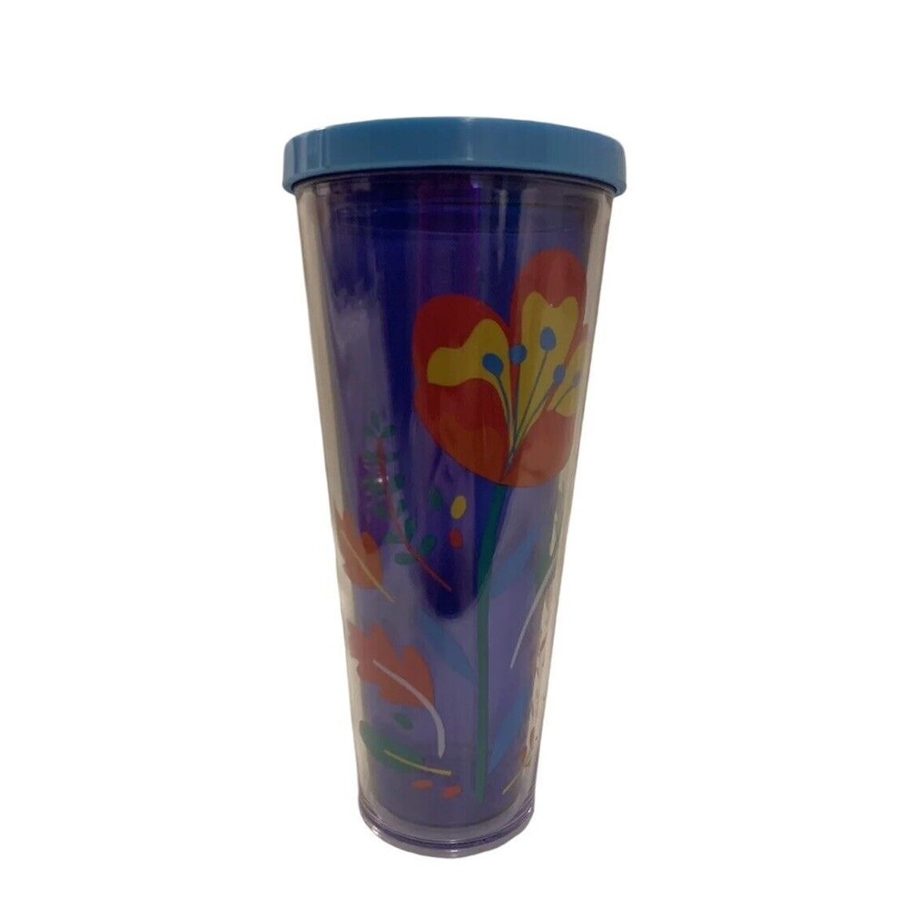 Starbucks Floral Clear‎ Blue Venti Cold Cup Tumbler Acrylic 24 fl oz 2018